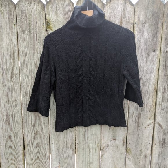 Turtleneck Cable Black Sweater - Wool/Rayon/Angora - Picture 1 of 8